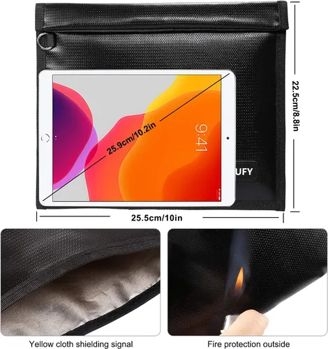 Vista 2 de Hodufy Faraday Bags 9.8 x 11 pulgadas, jaula Faraday ignífuga e impermeable, protector de llavero Faraday, emisión de señal de teléfono celular