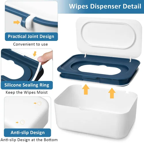 Vista 3 de Dispensador de toallitas para bebé, 3 piezas, con diseño de sellado, caja recargable que mantiene las toallitas frescas, fácil de abrir y cerrar