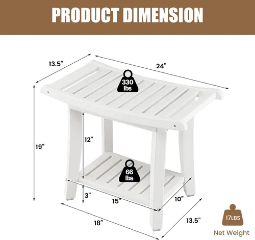 Vista 7 de COSTWAY Banco de ducha para ducha interior, taburete impermeable para Blanco cremoso