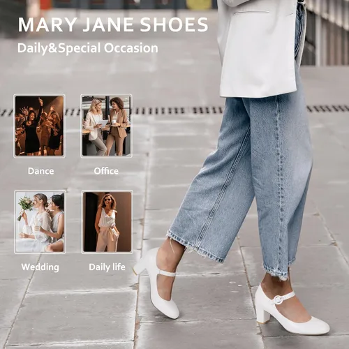 Vista 3 de IDIFU - Vestido de caramelo para mujer, zapatos Mary Jane, tacones de bloque bajo, punta redonda cerrada, oficina, trabajo, iglesia, boda, zapatos