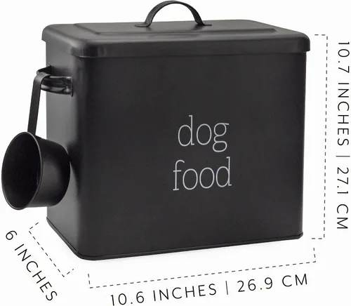 Vista 6 de AuldHome Design - Contenedor retro para comida de perro (negro); contenedor de almacenamiento moderno de estilo granja para comida de mascotas