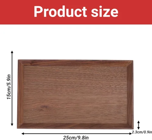 Vista 2 de Bandeja de madera de nogal negro, bandejas rectangulares de madera para servir, bandeja grande de madera oscura, bandeja decorativa rectangular