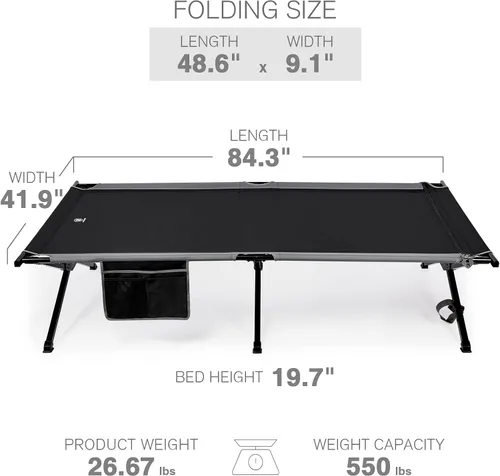 Vista 8 de EVER ADVANCED Catre de Campamento Extra Ancho para Adultos, Catres de Dormir de Tamaño Extragrande XXL, Cama Plegable con Bolsa de Transporte, 84.3