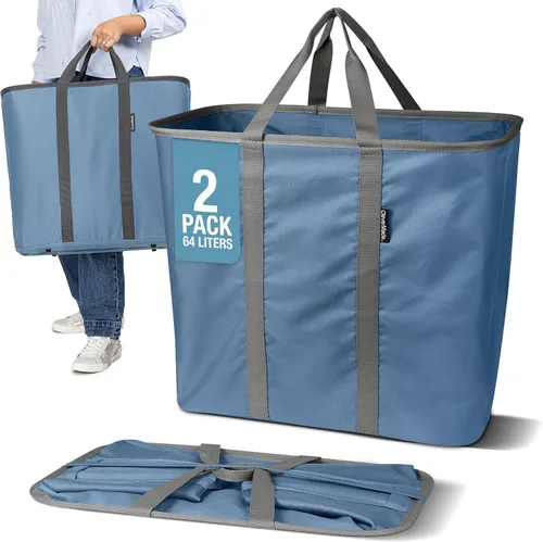 Vista 12 de CleverMade Cesta plegable para ropa sucia – Contenedor organizador de almacenamiento de 64 litros, paquete de 2 unidades color negro medianoche gris