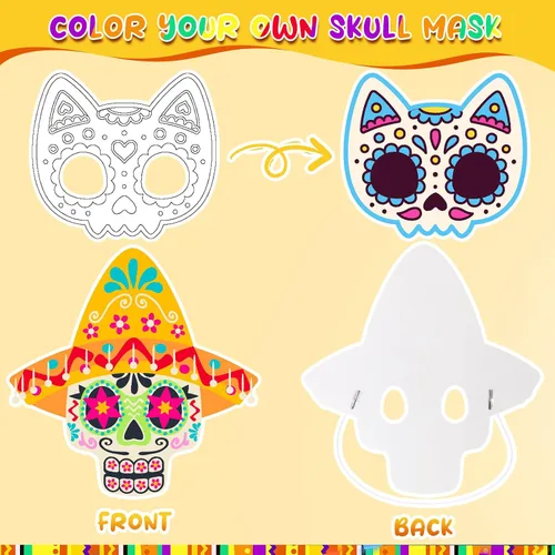 Vista 3 de Hollowfly 30 Pcs Day of The Dead Skulls Masks Craft Kits