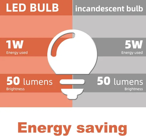 Vista 3 de Bombilla de luz nocturna, bombillas LED de 1 W, bombillas G14 G45 E26, bombillas de ahorro de energía, equivalente a 5 W, blanco frío de 6500 K
