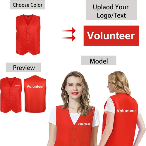 Vista 3 de TOPTIE Chaleco de trabajo personalizado Voluntario Actividad Supermercado Uniforme Unisex Chaleco