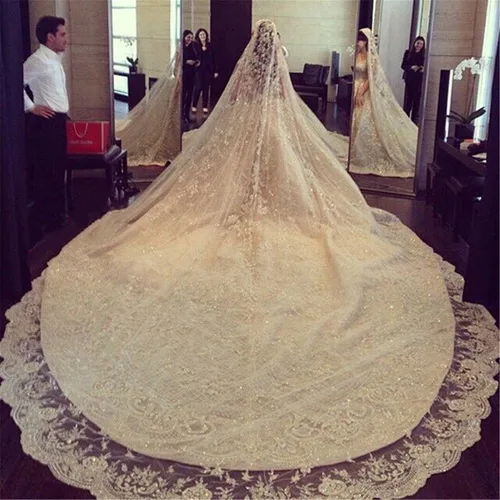 Vista 2 de Newdeve - Velos de boda de marfil 16.4ft 1T con cristales de imitación