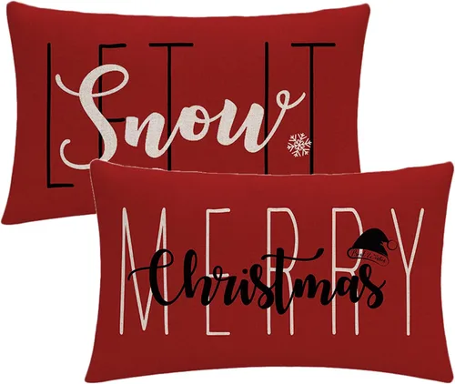 Vista 8 de 7COLORROOM Juego de 2 fundas de almohada negras de Navidad con texto en inglés "Merry Christmas", fundas de cojín de nieve con texto en inglés