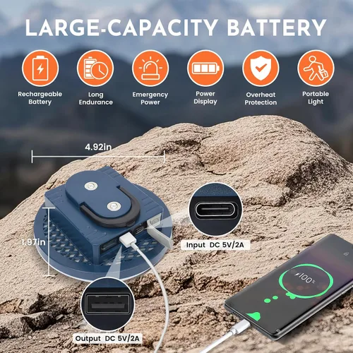 Vista 3 de Paquete de 2 luces de campamento de 12000 mAh, luz de tienda de campaña de 42 W, linterna portátil, linterna LED para campamento, luces de toldo al