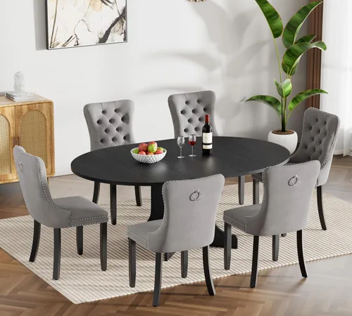 Vista 65 de Juego de mesa de comedor extensible marrón de 63 a 78.74 pulgadas para 4, juego de mesa de comedor de 5 piezas con 4 sillas, mesa de cocina