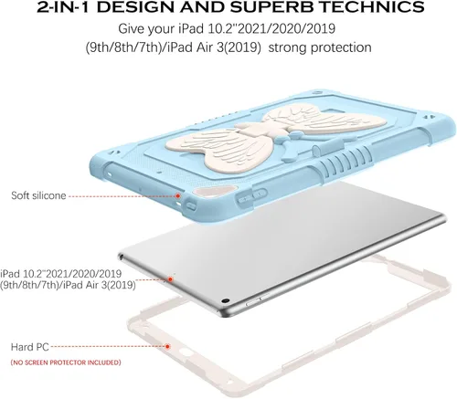 Vista 3 de YINLAI Funda para iPad de 9ª, 8ª y 7ª generación de 10.2 pulgadas, iPad Air de 3ª generación con soporte para lápiz y soporte para lápices