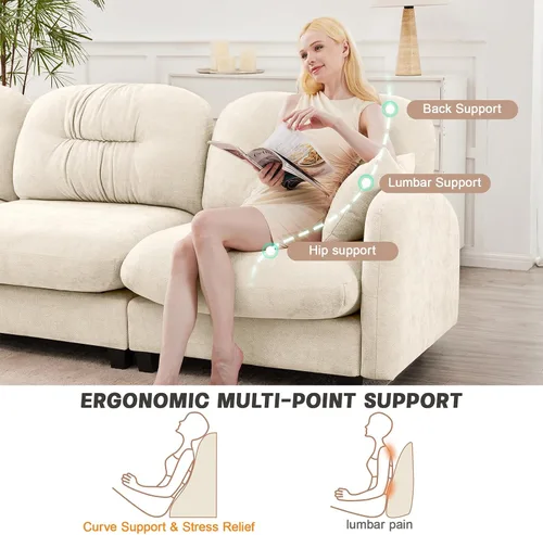 Vista 4 de Sofá modular de gran tamaño de 74 pulgadas, sofás seccionales grandes beige para sala de estar, juego de sofá esponjoso de felpilla, cómodos sofás