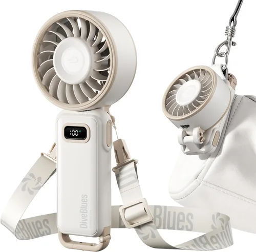 Vista 13 de Diveblues Ventilador turbo portátil, ventilador de mano de 100 velocidades con fuerte flujo de aire, ventilador personal plegable 4 en 1