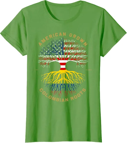 Vista 52 de Camiseta de regalo con la bandera de Estados Unidos con árbol de raíces colombianas