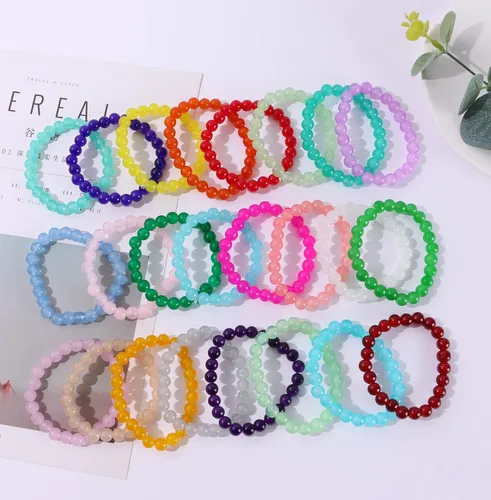 Vista 6 de WAINIS 24 pulseras de cuentas de cristal de 0.315 pulgadas para mujer, elásticas y redondas, pulseras curativas, multicolor, hechas a mano, apilables