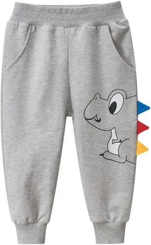 Vista 5 de GFQLONG Paquete de 2 pantalones deportivos de dinosaurio de algodón para niños pequeños, pantalones deportivos de dibujos animados para niños
