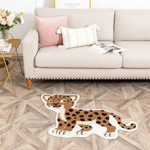 Vista 6 de Divertida alfombra de baño de leopardo marrón para baño, bonita alfombra de baño de dibujos animados de leopardo, antideslizante, absorbente