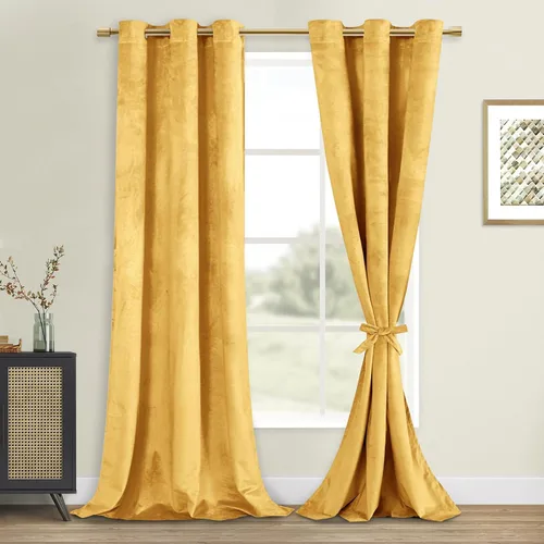 Vista 23 de DWCN - Juego de 2 paneles de cortina de terciopelo con ojales negros, tratamiento de ventanas con aislamiento térmico, apilables, decoración moderna