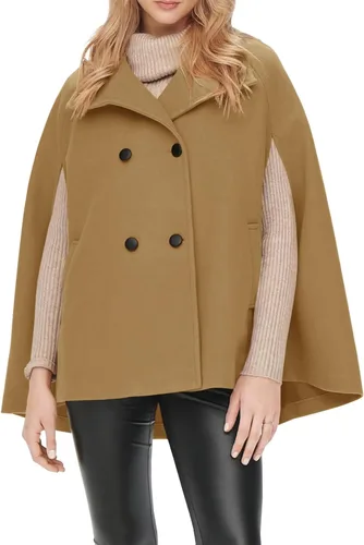 Vista 2 de Tankaneo Poncho de doble botonadura para mujer con cuello y botones con bolsillos