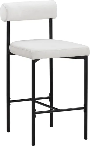 Vista 7 de Nathan James Dahlia - Silla de altura para encimera, taburete de bar moderno tapizado en bouclé con respaldo, patas de metal de mediados de siglo