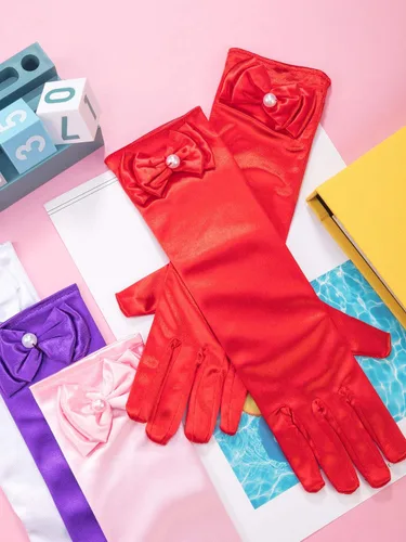 Vista 6 de Zhanmai 9 pares de guantes de satén para niñas, guantes de princesa para fiestas infantiles, bodas, concursos formales, de 3 a 8 años, color 3