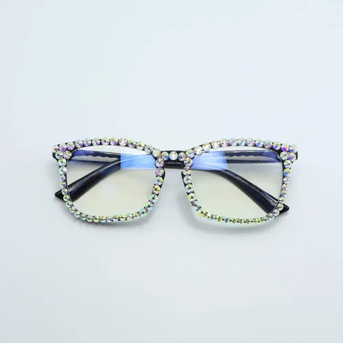Vista 6 de Gafas de Lectura Cuadradas con Diamantes de Imitación para Mujeres con Bloqueo de Luz Azul para Computadora
