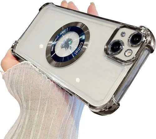 Vista 11 de Funda magnética transparente para iPhone 11, funda de lujo con cuatro esquinas brillantes, protección a prueba de golpes de grado militar