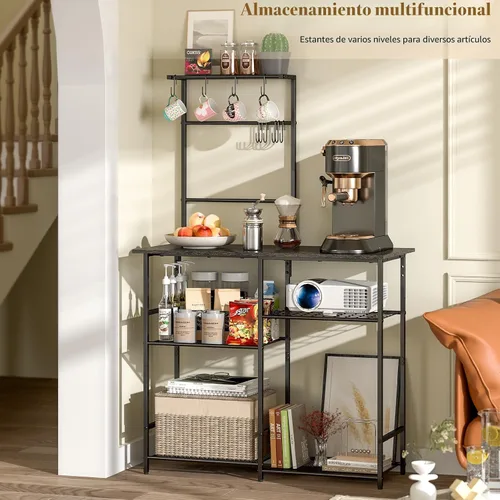 Vista 3 de 3IngSeagulls - Estante de panadería para cocina con almacenamiento, soporte para microondas con estantes ajustables, soporte de cocina con 10 Gris