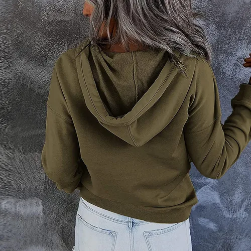 Vista 80 de Sudaderas con capucha para mujer, con cuello de botón, sin botones, con cordón, manga larga, lindas, ropa para adolescentes y niñas