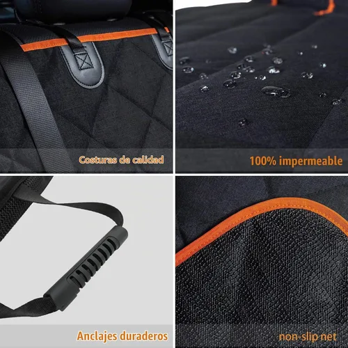 Vista 6 de Funda de asiento de automóvil para perro, antideslizante, impermeable, resistente, cinturón de seguridad central, compatible con reposabrazos