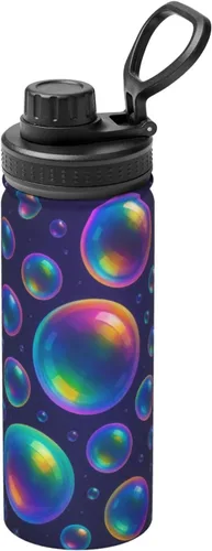 Vista 18 de Botella de agua aislada con estampado de tsunami de obsidiana, de acero inoxidable de 18 onzas, divertida taza de viaje, a prueba de fugas