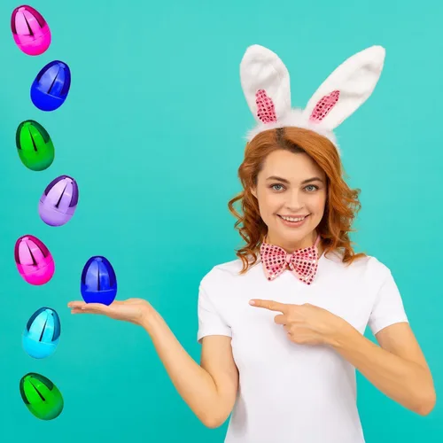 Vista 6 de The Dreidel Company Huevos de Pascua rellenables (paquete de 12) de colores metálicos brillantes con bisagra, huevos de Pascua de plástico a granel
