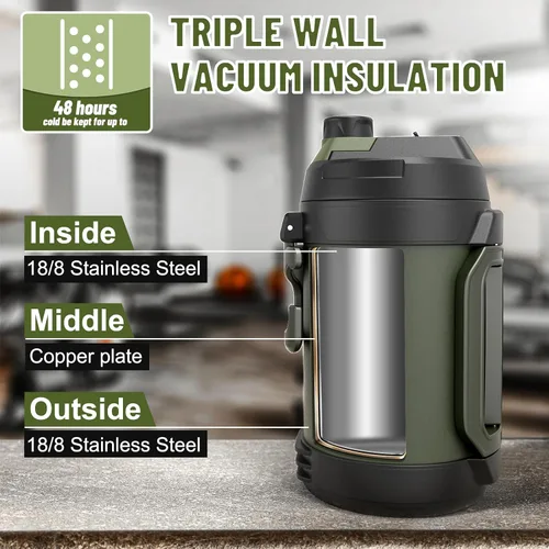 Vista 7 de Hydraful - Jarra de galón, botella de agua grande de acero inoxidable con aislamiento al vacío de triple pared de 128 onzas, botella de agua grande