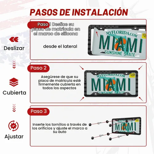 Vista 5 de RED WOLF Marco de silicona para placa de matrícula con bandera estadounidense, con estrellas y rayas 3D tenues, soporte para placa de matrícula
