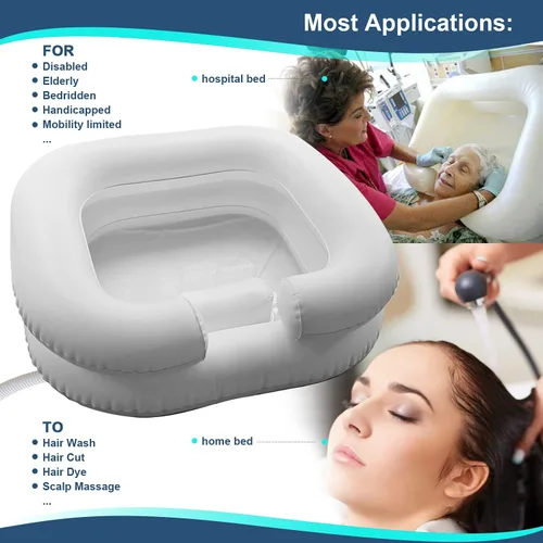 Vista 3 de Cuenca inflable de gran tamaño para lavar el cabello con cabeza incorporada cómoda almohada champú lavabo para ancianos discapacitados embarazadas
