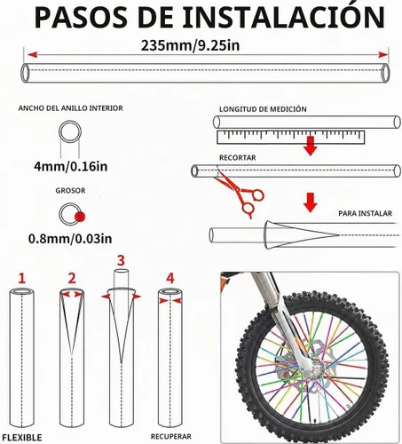 Vista 7 de PSLER - Cubiertas protectoras para radios de llantas, para decoración de bicicletas, motocicletas, motocross, etc., 72 unidades 11 colores mezclados