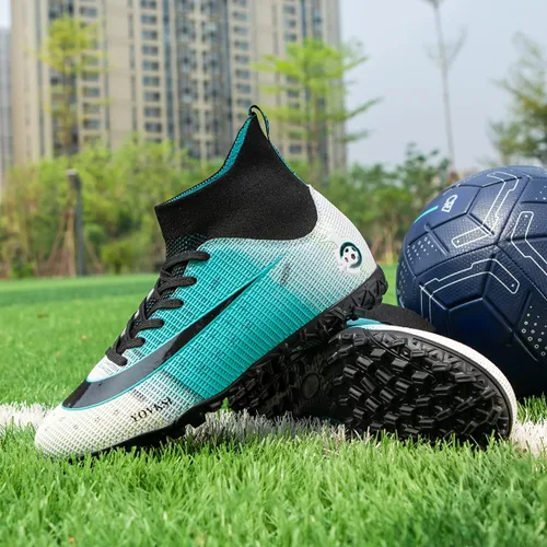 Vista 6 de Botas de fútbol para hombre Turf Hightop TF zapatos de fútbol profesionales para interiores y exteriores