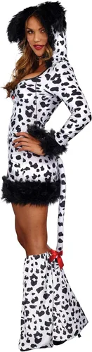 Vista 2 de Dreamgirl Disfraz de dálmata para adultos, disfraz de Halloween para mujer, Blanco