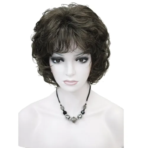 Vista 19 de Lydell Pelucas cortas y onduladas de 6 pulgadas, cabello sintético completo, estilo clásico (12TT26 marrón claro con reflejos)