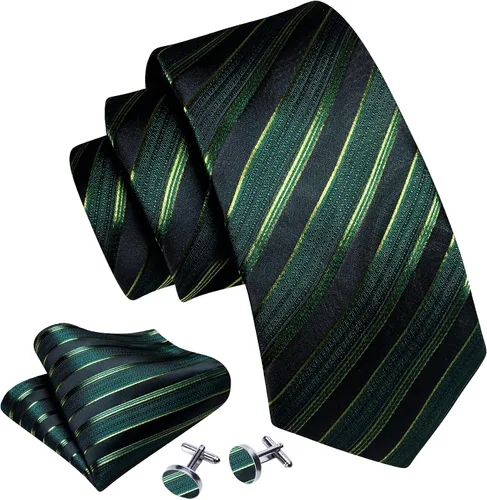 Vista 146 de Barry.Wang Juego de corbatas para hombre, corbata de seda a rayas, tejido a cuadros, gemelos formales, negocios, boda
