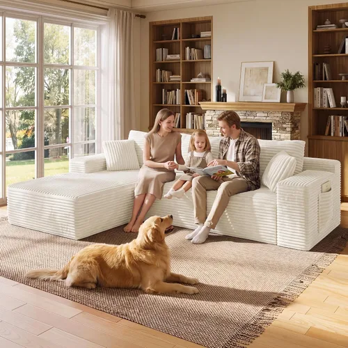 Vista 6 de WINBOY Sofás deshuesados en forma de L de 106 pulgadas para sala de estar, cómodo sofá modular de pana comprimido con bolsillo lateral, Chiase