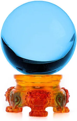 Vista 15 de Amlong Crystal - Bola de cristal ámbar de 3 pulgadas (80 mm) con base de resina de león arcoíris y caja de regalo para bola decorativa, fotografía