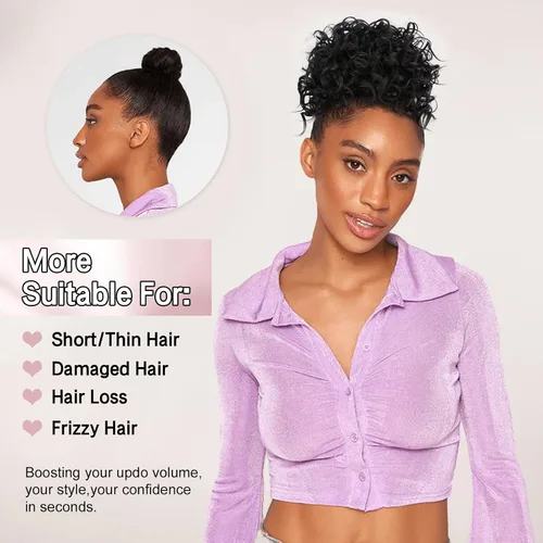 Vista 4 de Lommel Moño desordenado del pelo del pedazo natural suave rizado bollos Hairpieces (13W) Moño de pelo rizado suelto con cordón para mujer