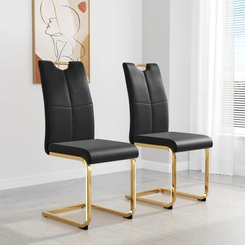 Vista 3 de yeag Juego de Sillas de Comedor Modernas de 2 Unidades, Sillas de Cocina y de Sala de Estar con Respaldo Alto, con Patas de Metal Cromado Dorado