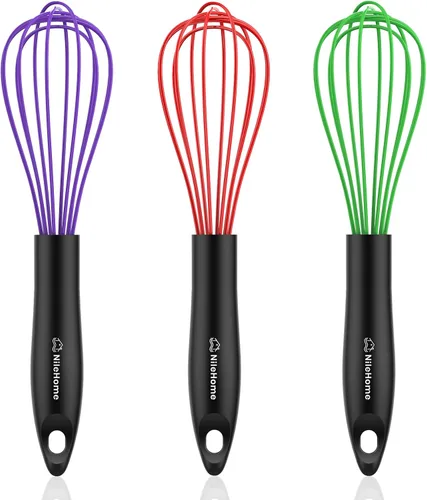 Vista 9 de NileHome Batidor de silicona de 10 pulgadas, batidor de cocina Wisk Wire para cocinar, batir, mezclar, batir, agitar, color negro