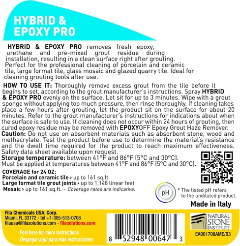 Vista 3 de FILA Surface Care Solutions, HYBRID & EPOXY PRO, limpiador instantáneo para residuos de lechada epoxi frescos, limpiador de lechada para usar