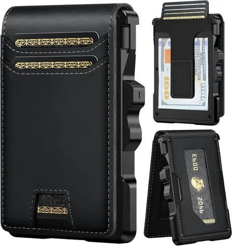 Vista 12 de furid Cartera de cuero genuino para hombres: billetera minimalista Café espresso de grano completo