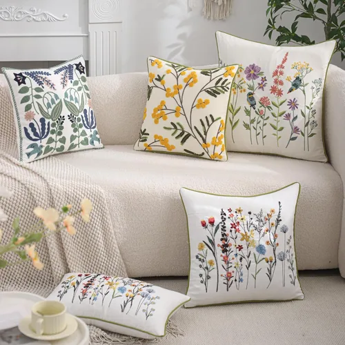 Vista 8 de Fundas de almohada bordadas de 16 x 16 pulgadas, paquete de 2 Aves y flores