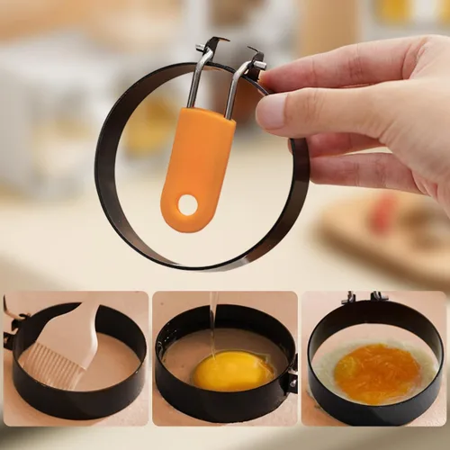 Vista 3 de Generic Anillos de huevo de acero inoxidable, redondos de 3.5 pulgadas, antiadherentes, mango de silicona, paquete de 2 Naranja